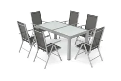 Best Sylvania Garten-Essgruppe, 6 Personen, ausziehbarer Tisch 160–220 cm, Aluminium/Textil Garten-Essgruppen