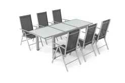 Best Sylvania Garten-Essgruppe, 6 Personen, ausziehbarer Tisch 160–220 cm, Aluminium/Textil Garten-Essgruppen