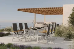 Best Sylvania Garten-Essgruppe mit 6 Klappstühlen, silber/anthrazit, Aluminium/Glas, inkl. Eukalyptus-Armlehnen, ausziehbarer Tisch 160/220 x 90 cm, FSC®-zertifiziertes Produkt Garten-Essgruppen