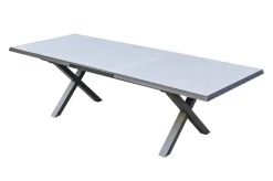 Best Sylvania Garten-Essgruppe mit 6 Klappstühlen, silber/anthrazit, Aluminium/Glas, inkl. Eukalyptus-Armlehnen, ausziehbarer Tisch 160/220 x 90 cm, FSC®-zertifiziertes Produkt Garten-Essgruppen