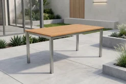 Sale Tasmania Esstisch, Silber/Natural, Aluminium/Eukalyptus, 150 x 90 cm, mit Fußkappen, hohe Belastbarkeit, FSC®-zertifiziertes Produkt Gartentische|Aluminium-Gartenmöbel
