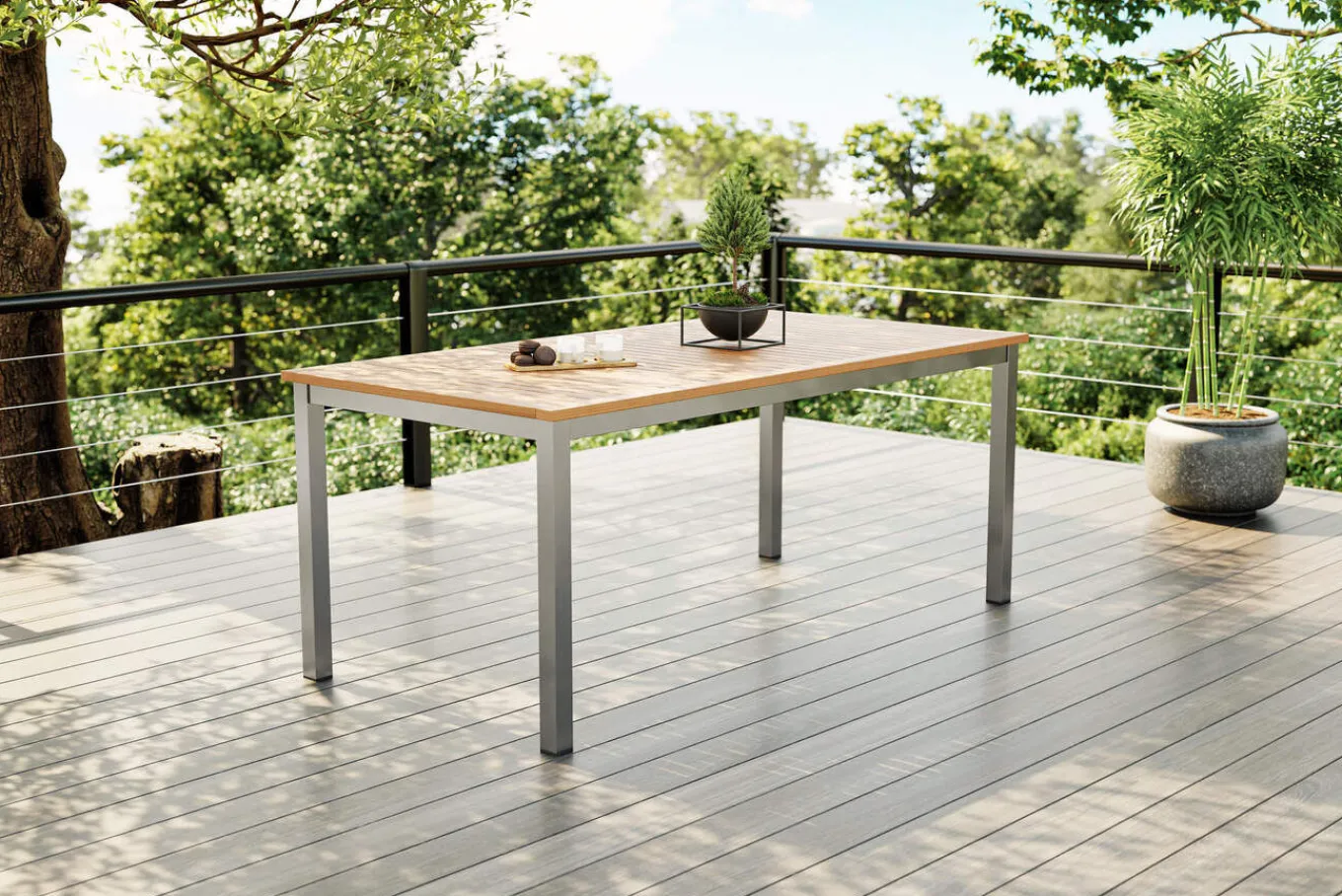 Outlet Tasmania Esstisch, Silber/Natural, Aluminium/Eukalyptus, 180 x 90 cm, hohe Belastbarkeit, korrosionsbeständig, witterungsbeständig, robust, FSC®-zertifiziertes Produkt Gartentische|Aluminium-Gartenmöbel