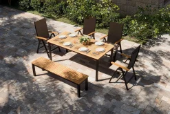 Best Tasmania Garten-Essgruppe mit Bank und 4 Klappstühlen, anthrazit/natur, Aluminium/Eukalyptus, Tischplatte 180 x 90 cm, FSC®-zertifiziertes Produkt Garten-Essgruppen|Aluminium-Gartenmöbel