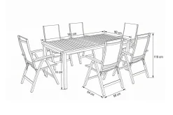 Sale Tasmania Garten-Essgruppe mit 6 Klappstühlen, silber, Alu / Eukalyptus / Textilene, Tisch 180 x 90 cm, FSC®-zertifiziertes Produkt Garten-Essgruppen|Aluminium-Gartenmöbel