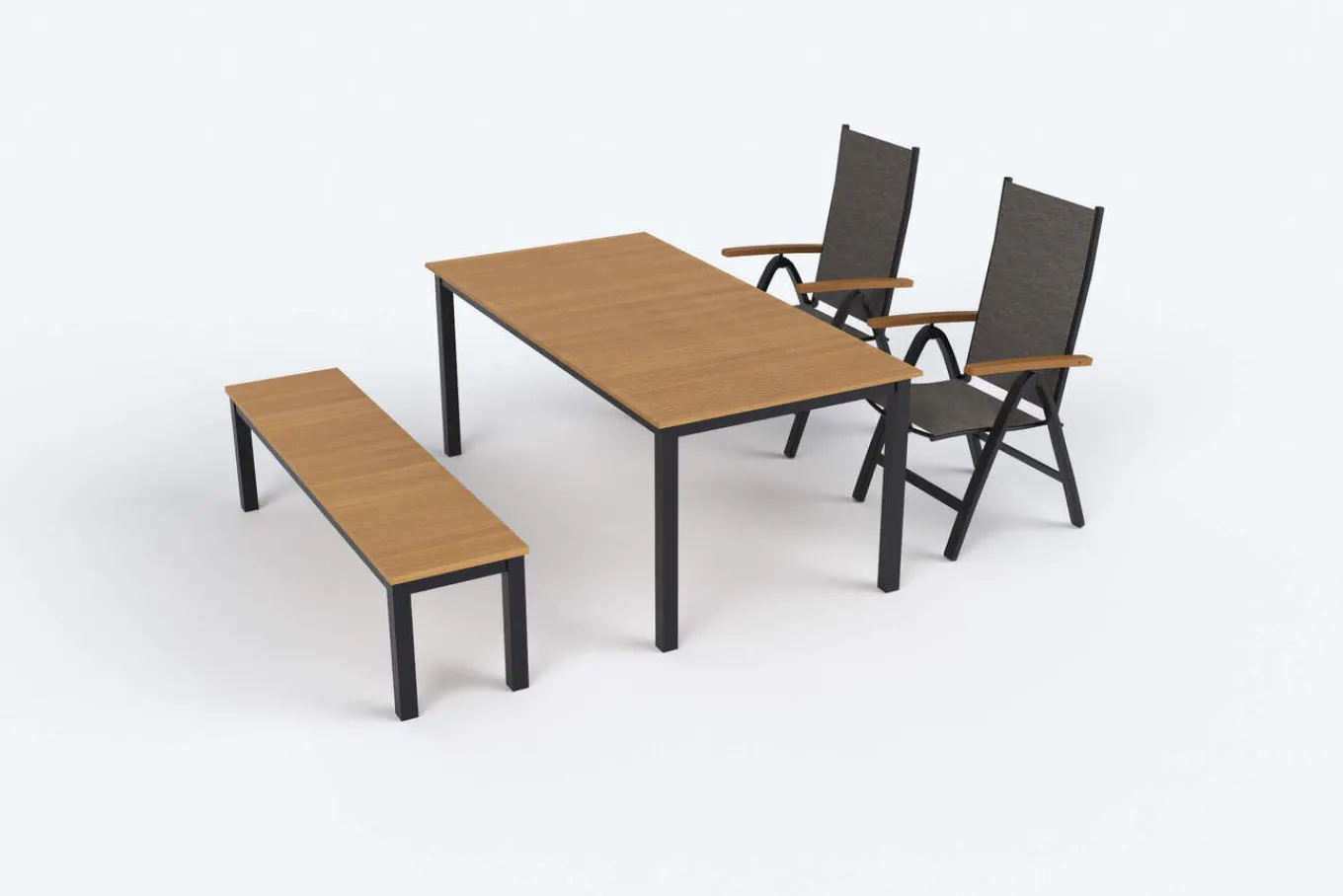 Online Tasmania Garten-Essgruppe mit Bank und 2 Klappstühlen, anthrazit/natur, Aluminium/Eukalyptus, Tischplatte 180 x 90 cm, FSC®-zertifiziertes Produkt Garten-Essgruppen