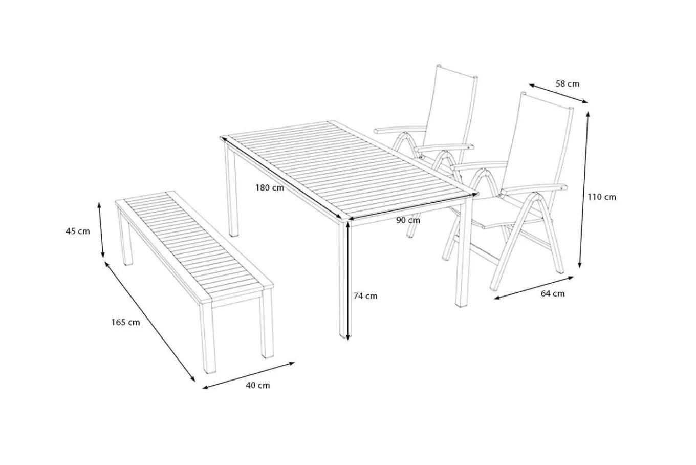 Online Tasmania Garten-Essgruppe mit Bank und 2 Klappstühlen, anthrazit/natur, Aluminium/Eukalyptus, Tischplatte 180 x 90 cm, FSC®-zertifiziertes Produkt Garten-Essgruppen