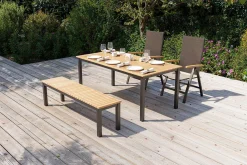 Online Tasmania Garten-Essgruppe mit Bank und 2 Klappstühlen, anthrazit/natur, Aluminium/Eukalyptus, Tischplatte 180 x 90 cm, FSC®-zertifiziertes Produkt Garten-Essgruppen