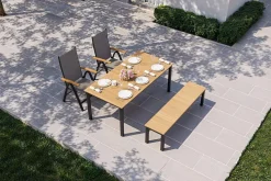 Online Tasmania Garten-Essgruppe mit Bank und 2 Klappstühlen, anthrazit/natur, Aluminium/Eukalyptus, Tischplatte 180 x 90 cm, FSC®-zertifiziertes Produkt Garten-Essgruppen