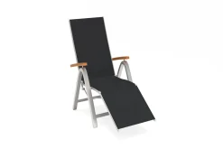 Online Tasmania Relaxsessel, silber/schwarz, Alu/Textilene, Eukalyptus-Armlehnen, höhenverstellbar, FSC®-zertifiziertes Produkt Aluminium-Gartenmöbel|Gartenstühle & Gartensessel