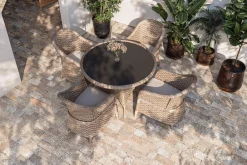 Online Valento Garten-Essgruppe, natur/schwarz, Alu/Polyrattan, Tischplatte rund Ø120 cm, inkl. 4 Sessel Garten-Essgruppen