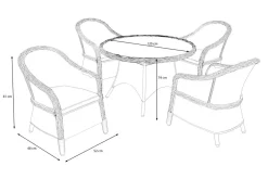 Online Valento Garten-Essgruppe, natur/schwarz, Alu/Polyrattan, Tischplatte rund Ø120 cm, inkl. 4 Sessel Garten-Essgruppen